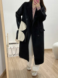 Nukty Winter Thick Office Lady Long Wool Coat Elegant Fashion Faux Wool Jacket Women Simple Grey Long Sleeve All Match Outwear
