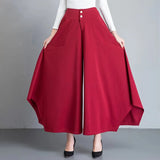 Nukty Irregular Loose Wide Leg Pant High Waist Casual Skirt Pant Women Clothing Solid Elegant Trouser French Pocket Autumn Office Lady