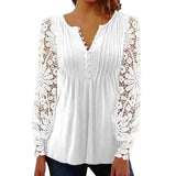 Nukty New Fashion V Neck Floral Women's Shirts with Lace Long Sleeve White Women Blouse Elegant Woman Tops Office Lady Clothes