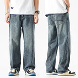 Nukty Baggy Jeans Men Wide Leg Pants Dark Blue Denim Pants Straight Cut Oversize Pants Korean Style Trousers For Men Clothing