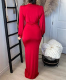 Nukty Women's Red Elegant Lantern Sleeve Party Dress Temperament Commuting Female High Waist Fashion Skinny Evening Dresses