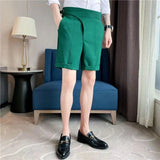 Nukty British Style Casual Suit Shorts Mens Waist Buckle Button Naples Knee Length Pants Summer Thin Fashion Business Slim fit Shorts