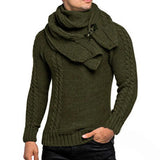 Nukty 2Pcs/Set O-Neck Long Sleeve Twist Ribbed Cuffs Men Sweater Scarf Autumn Winter Solid Color Thickened Warm Sweater Jumper Scarf