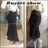 Nukty Fashion High Waist Midi Skirts for Women Spring Slim Fit  Hip Mermaid Skirt Woman Korean Ruffles Brown Skirts 2XL