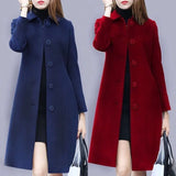 Nukty Autumn/Winter Elegant Office Lady Thin&Thick Woolen Coat Women Chic All-Match Solid Straight Mid-Length Windbreaker With Pocket