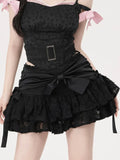 Nukty Gothic Lolita Skirt Women Japanese 2000s Style Y2k Lace Patchwork Bow Sexy Vintage Extreme Mini Skirt Spring Summer
