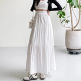 Nukty New White Long Skirts for Women Summer Y2k Clothes Korean Fashion High Waist Harajuku Elegant Casual Dance Pink Skirt Woman 2024