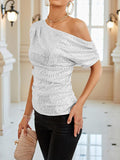 Nukty Loose Skinny Asymmetric Sequined Shiny Solid Color Split-Joint One-shoulder Vest Top