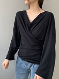 Nukty Long Sleeves Loose Buttoned Solid Color V-Neck Cardigan Tops