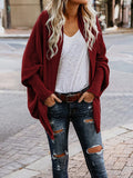 Nukty Casual Batwing Sleeves Loose Solid Color Cardigan Tops