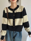 Nukty Casual Buttoned Contrast Color Striped Cardigan Tops