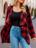 Nukty Long Sleeves Loose Contrast Color Plaid Split-Joint Collarless Outerwear