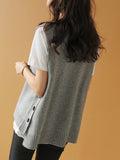 Nukty Simple Sleeveless Loose Buttoned Solid Color Round-Neck Sweater Vest Outerwear