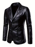 Nukty Men's Casual Faux Leather Blazer - Slim Fit, Button-Up Jacket with Pockets for Spring & Fall