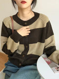 Nukty Casual Buttoned Contrast Color Striped Cardigan Tops