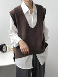 Nukty Knitting Irregularity Solid V-Neck Vest