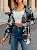 Nukty Long Sleeves Loose Contrast Color Plaid Split-Joint Collarless Outerwear