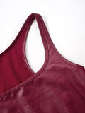 Nukty Skinny Sleeveless Shiny Solid Color Split-Joint Spaghetti-Neck Vest Top