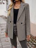 Nukty Loose Three-Quarter Sleeves Buttoned Contrast Color Plaid Pockets Notched Collar Blazer Outerwear