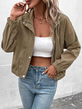 Nukty Long Sleeves Loose Buttoned Solid Color Zipper Lapel Jackets