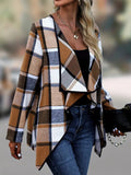 Nukty Long Sleeves Loose Contrast Color Plaid Split-Joint Collarless Outerwear