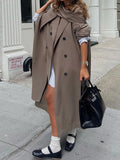 Nukty Long Sleeves Loose Buttoned Pockets Solid Color Split-Joint Notched Collar Outerwear Trench Coats