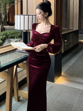 Nukty party look inspos Elegant Velvet Mermaid Dress French Hepburn Style Bodycon Evening Party Prom Womens Dresses Autumn Female Slim Waist Vestidos