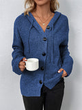 Nukty Wrap Buttoned Hooded Solid Color Cardigan