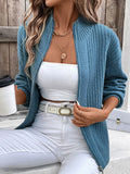 Nukty Long Sleeves Loose Solid Color Split-Joint Zipper Stand Collar Cardigan Tops