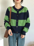 Nukty Casual Buttoned Contrast Color Striped Cardigan Tops