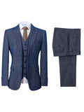 Nukty Mens Tweed Wool Herringbone Wedding Suit Prom Tuxedos 3pcs Peak Lapel Dress