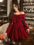 Nukty party look inspos Autumn Y2K Velvet Mini Dress for Women Halter Long Sleeve Birthday Party Dresses Elegant New Kawaii Korea Fashion Vestidos Mujer