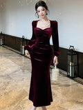 Nukty party look inspos Elegant Velvet Mermaid Dress French Hepburn Style Bodycon Evening Party Prom Womens Dresses Autumn Female Slim Waist Vestidos