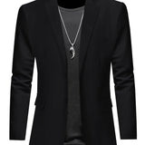 Nukty [Solid Single Breasted Blazer Jacket] Men's Solid Single Breasted Blazer Jacket, Lapel Collar Slim Fit Leisure Party Dress Coat, Old Money Style