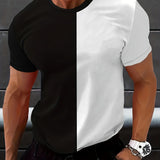 Nukty Men's casual Splicing and contrasting colors and comfortable round neck short sleeved T-shirt for summer