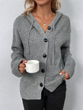 Nukty Wrap Buttoned Hooded Solid Color Cardigan