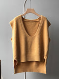 Nukty Knitting Irregularity Solid V-Neck Vest