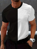 Nukty Men's casual Splicing and contrasting colors and comfortable round neck short sleeved T-shirt for summer