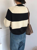 Nukty Casual Buttoned Contrast Color Striped Cardigan Tops