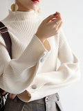 Nukty Simple Loose Solid Color High-Neck Sweater