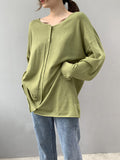 Nukty Long Sleeves Loose Buttoned Solid Color V-Neck Cardigan Tops