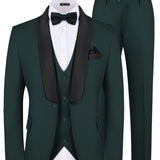 Nukty MALE Men's 3 Piece Suit Slim Fit Solid One Button Business Party Wedding Tuxedo Suits Blazer Jacket Vest Pants Set Dark Green