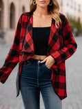 Nukty Long Sleeves Loose Contrast Color Plaid Split-Joint Collarless Outerwear