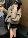 Nukty party look inspos Autumn Winter New Shiny Puffer Jacket for Women Korea Style Elegant Short Bread Jacket Female Cotton-Padded Coat Outerwear Chic