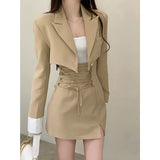 Nukty party look inspos 2 Piece Dress Set Women Casual Y2k Crop Tops Elegant Jacket Coats + Mini Skirts Korean Fashion Suits 2024 Spring Blazers Dress