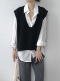 Nukty Knitting Irregularity Solid V-Neck Vest