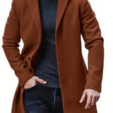 Nukty Men'S Casual Midi-Length Blend Coat, Polyester Lined, Non-Stretch Fabric, Solid Color, Long Sleeve, with Slit Hem, Single Breasted Placket, Lapel Collar, for Fall/Winter Collection