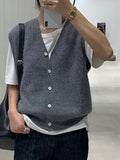 Nukty Loose Sleeveless Buttoned V-neck Knitwear Vest Outerwear