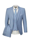 Nukty Men's Elegant 3pcs Light Blue Suit Set - Single Breasted Jacket with Lapel Collar, Matching Vest & Pants, Polyester Blend, Machine Washable - Ideal for Weddings, Parties, Business & Formal Occasions