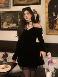 Nukty party look inspos Autumn Y2K Velvet Mini Dress for Women Halter Long Sleeve Birthday Party Dresses Elegant New Kawaii Korea Fashion Vestidos Mujer